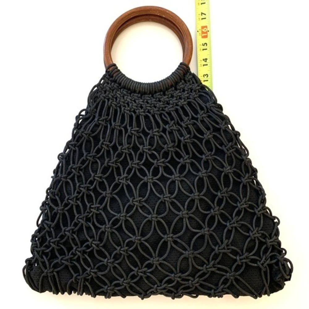 Urban Expressions Black Woven Macramé Summer Handbag "Milos Tote" - Picture 6 of 7